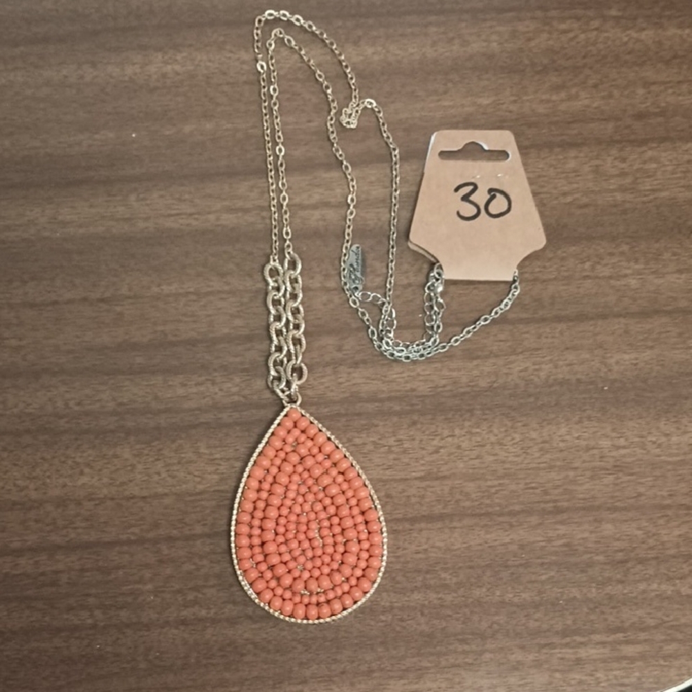 Vintage Gold Tone and Orange Beaded Necklace